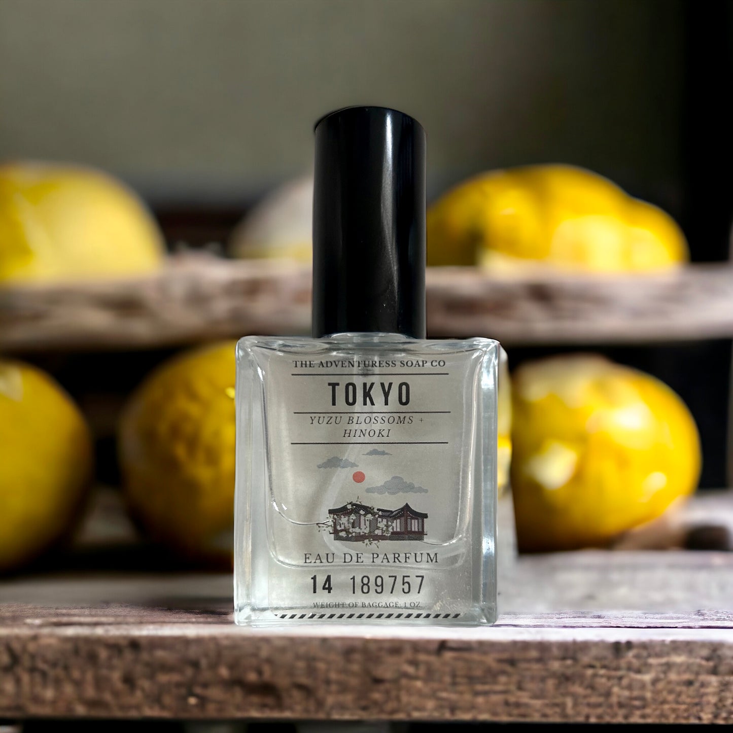 Tokyo Eau de Parfum with yuzu in background.
