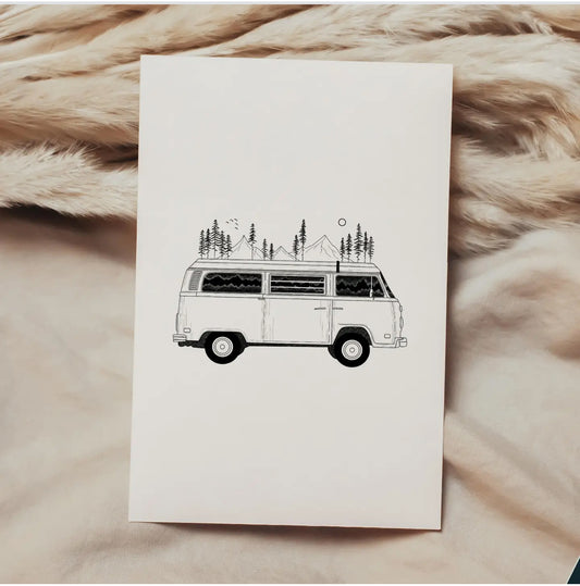 Camper Van Mountain Forest Sustainable Greeting Card