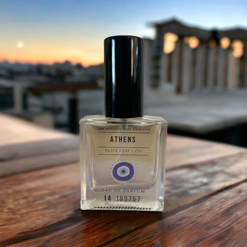 Athens Eau de Parfum with Athens in background.