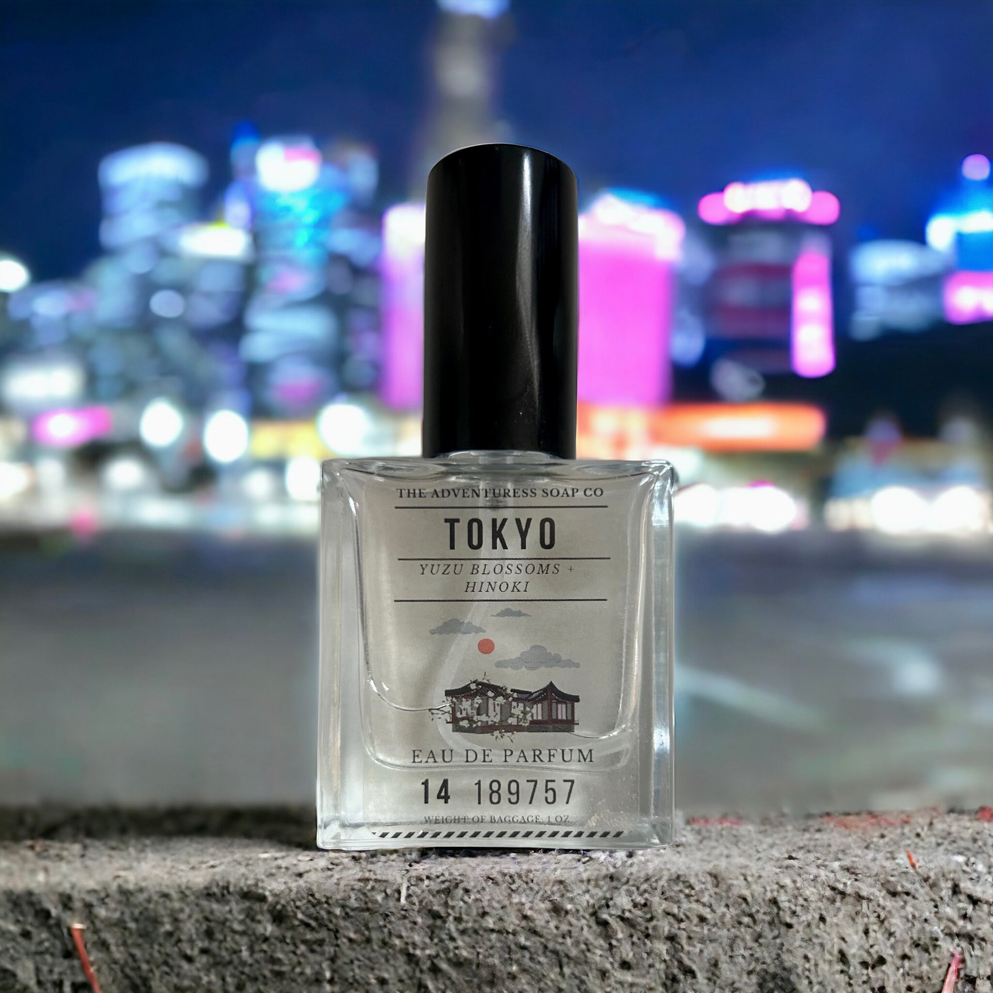 Tokyo Perfume with Tokyo neon in background.